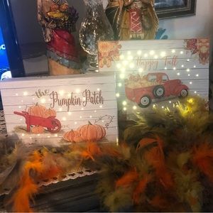 Harvest Lane 2-pack Fiber Optic Fall / Pumpkin Canvases with Timer